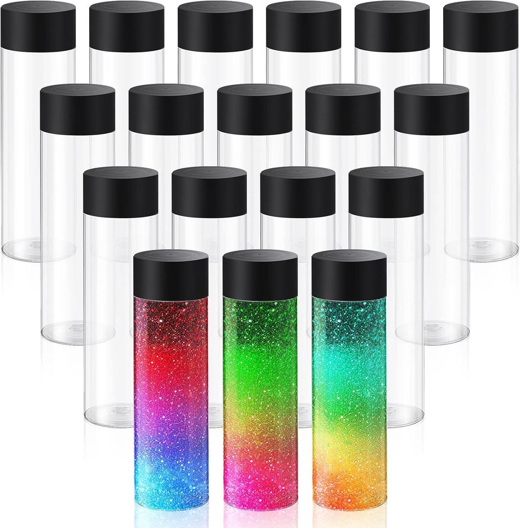 Tanlade 24 Pcs Clear Plastic Bottles Empty Sensory Bottles with Caps PET Plastic Juice Reusable Leakproof Drink Container Bulk for Juice Milk(10 Oz/ 300 ml,Black Lid)