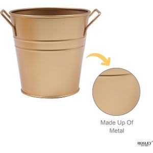 Gold Metal Bucket/Pots with PVC Liner, Ideal Gift for Floral Arrangements Wedding Home Office Party DIY Indoor Outdoor Garden Patio 5" Dia x 5" H