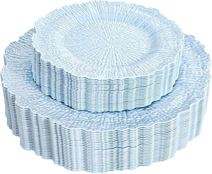 DaYammi 60Pcs Blue Plastic Plates - Light Blue Pates Disposable - Heavy Duty Plastic Plates for Party Including 30 Dinner Plate, 30 Dessert Plate, Blue Disposable Plates for Party Wedding Dinner  