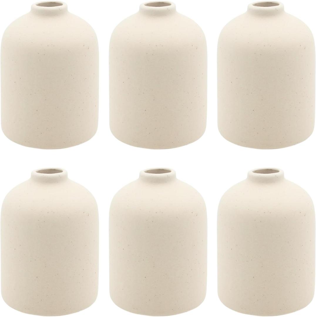 YANLING 6 Pack Small Vase for Flowers Boho Vases for Home Decor, Modern Light Yellow Ceramic Vases for Pampas Grass Simple Shelf Vase, Bud Vases for Wedding Dinner Table Party