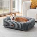 Washable Dog Bed for Small Medium Dogs - Rectangle Orthopedic Corduroy Fleece Pet Bed with Removable Cover and Nonskid Bottom, Calming Puppy Bed Soft Pet Sofa, Grey(30x24x8inchs)