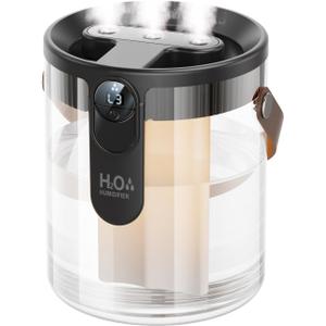 Rechargeable Portable Top Fill Humidifier, Smart Humidifiers for Bedroom, Night Light, 1.4L Cool Mist Humidifier for Office Home Plant Baby, 3-Speed Mist Control, Quiet, Auto Shut-Off (Grey)