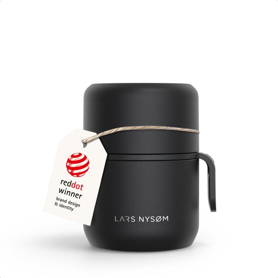 LARS NYSM Stainless Steel Vacuum Insulated Food Jar - Leakproof Lunch Pot & Lunch Jar for Hot and Cold Food, Wide Mouth, Portable Soup Container for Work & Travel (Carbon Black, 12oz)