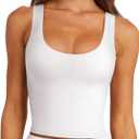LASLULU Womens Sport Bras Long Line Workout Yoga Gym Athletic Tops Clothes Shirts Camisole Padded Crop Tank Tops (White, L)