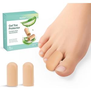Welnove Gel Toe Cap and Protector - Silicone Toe Covers - Toe Cushions for Pain Relief, Missing or Ingrown Toenails, Corns, Calluses, Blisters (8 Medium, Beige)