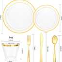 bUCLA 600PCS Clear Plates with Gold Trim - Clear Gold Dinnerware Set Disposable Include 100 Dinner/100 Dessert Plates, 100 Knives, 100 Forks, 100 Spoons, 100 Cups for Wedding, Party