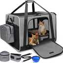 Petskd Extra Large Cat Carrier with Litter Box 24"x17"x17" for Medium Large Cat or 2 Small Cats, Collapsible Soft Sided Pet Carrier for Car Travel with Lockable Safety Zippers(Grey)
