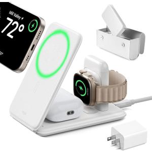 ESR 3 in 1 Charging Station for Apple, [Certified] Apple Watch Charger & 15W MagSafe Charger Stand, Travel Charger for iPhone 17/16/15/14/13/12, Watch & AirPods 4/3/Pro, White (Bag Included)