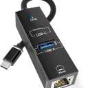 USB C to Ethernet Adapter, USB Type-C (Thunderbolt 3/4) to RJ45 LAN Dongle with 5Gbps USB-A 3.0/USB-C Data Port, Plug & Play Network Converter for MacBook,iPad,iPhone 17/16,Laptops, Headphones,Android