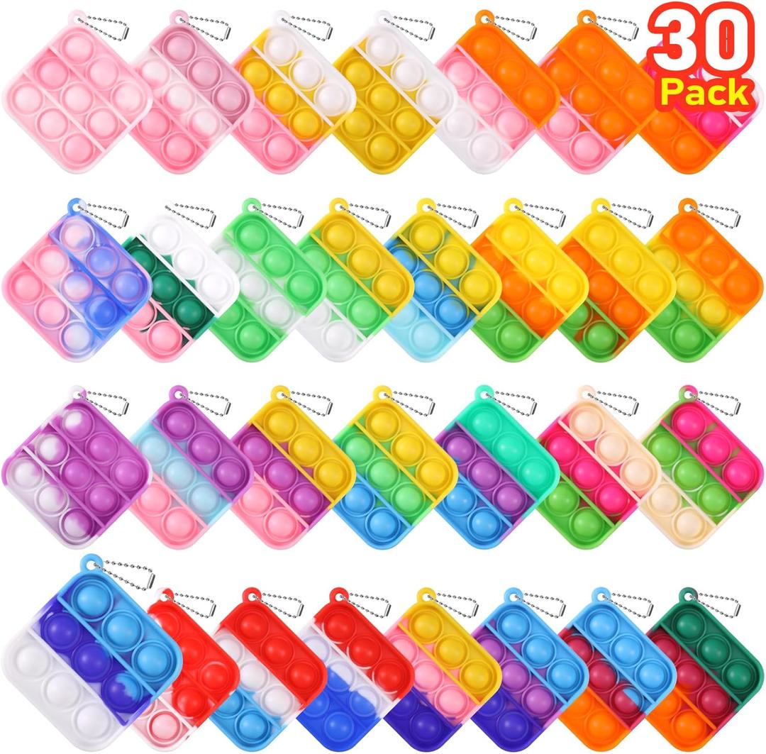 Kids Party Favors Fidget Toys Bulk 30 Pack Mini Pop Fidget Keychain Its Birthday Party Favors for Kids 4-8,8-12 Small Classroom Prizes It Student Gifts for Students Easter Basket Stuffers for Kids