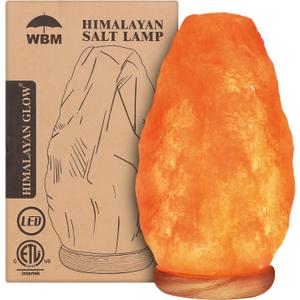 WBM Salt Lamp - USB Himalayan Salt Lamp with Touch Dimmer Control, Natural Pink Crystal, 5-7 lbs, Wooden Base, LED Bulb, Room Decor, Home Decor, Relaxation, Ambiance, Gift