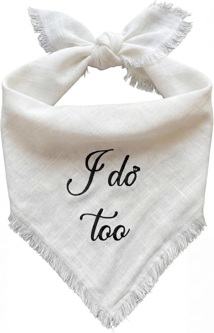 Two Tails I Do Too Wedding Dog Bandana, Tie-on Pet Scarf for Boy or Girl Dogs and Puppies, Wedding Dog Accessories, Engagement Gift, or Photo Prop, Breathable Linen and Viscose Fabric, Size Large