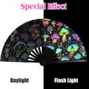 Large Rave Fan UV Glow Hand Fan with Holster for Men Women Disco Party Supplies for Carnival St. Patrick's Day Edm Music Festival Club Rave Accessories(Reflective Mushroom)