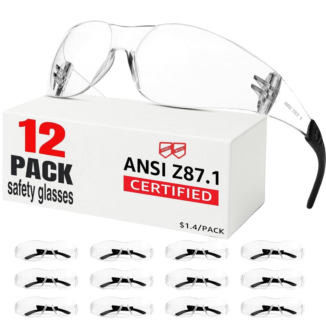 Safety Glasses Men Women 12 pack, Z87 Safety Glasses with Scratch&Impact-Resistant lens, clear safety glasses with Ansi Z87.1 certification for construction, lab, lawnwork,workshop