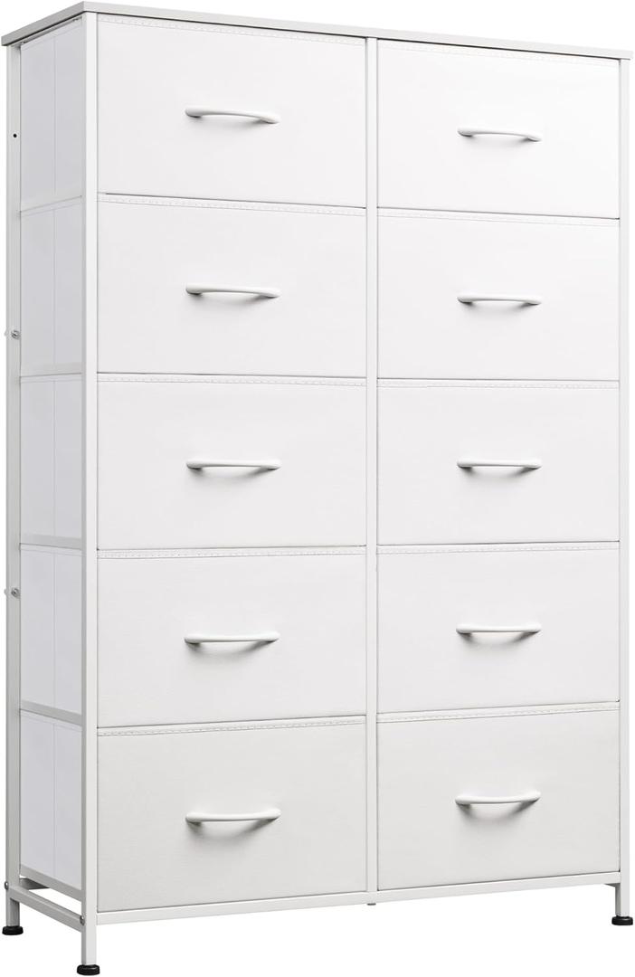 WLIVE Fabric Dresser for Bedroom with 10 Drawers, Tall Chest of Drawers, White Dressers Bedroom Furniture, Dresser for Closet, Hallway, Living Room, Entryway
