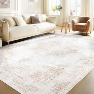 Area Rug 6x9 Vintage Rug: Washable Living Room Rug Retro Medallion Distressed Large Rug Soft Low Pile Non-Slip Rugs Indoor Floor Carpet for Bedroom Kitchen Nursery Dining Table Office (Beige, 6'x9')