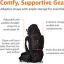 Amazon Basics Internal Frame Hiking Backpack for Camping and Backpacking, Adjustable Straps, Rainfly Included, 75 Liters, Black