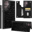 for Samsung Galaxy S24 Ultra Wallet Case Black Leopard Print PU Leather Card Holder Slots Wrist Strap Magnetic Clasp Kickstand Flip Cover Phone Case for Samsung S24 Ultra 6.8" 2024