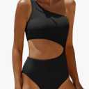 Women's One Piece Swimsuit- One Shoulder Bathing Suit Cutout Tummy Control Swimwear L
