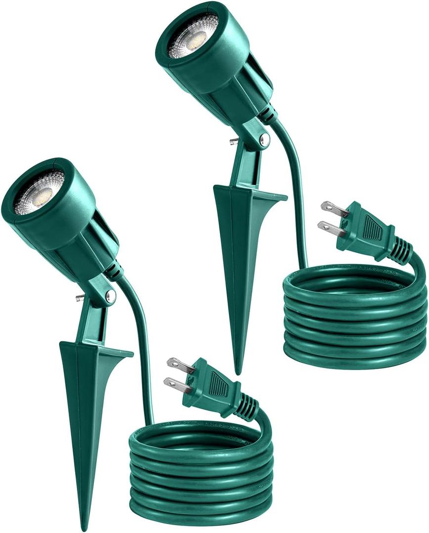 AizzKry Outdoor Spotlight Plug in, Weather Resistant, Heavy Duty Stake, Landscape Light for Yard, Tree, Flag, Holiday Decor, 6FT Cord, 120V 300LM 5000K, Green, ETL Listed, 2Pack