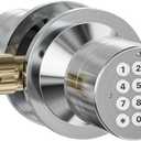 Door Knob with Keypad, Door Lock with Code, Keyless Entry Keypad Door Locks with Handle for Front Door Garage Home Apartment, Satin Chrome (1 Pack)