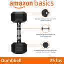 Amazon Basics Rubber Hex Dumbbell Weight with Comfortable Grip, Hexagon-Shape Prevents Rolling, Cast-Iron Core for Home Gym Workouts, 25 Pounds, Single, Black