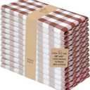 Urban Villa Cloth Napkins 100% Cotton Dinner Napkins Highly Absorbent 20x20 Inches (Set of 12) Brown White Buffalo Checks Reusable Washable Soft Durable Premium Napkins Ideal for Home Wedding Parties