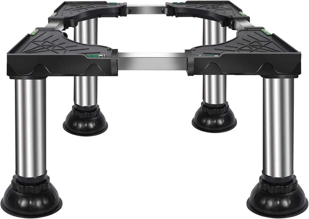 Adjustable Mini Fridge Stand for 17-27 Inch Appliance Washing Machine Stand Base with 4 Strong Feet Heavy Duty Washer and Dryer Pedestals Stand (Black, 12.2" to 13.4" Height)
