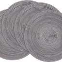 SHACOS Round Placemats Set of 4 Round Braided Placemats 15 inch Cotton Polyester Woven Table Placemats for Dining Table Holiday Party (Black Grey, 4)