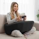 Reading Pillow, Lap Desk Pillow for Adult, Gaming Pillow for Arm Support with Cup Holder, Memory Foam Bed Desk for Working, Playing Game or Siting in Bed, Floor, Sofa (Black)