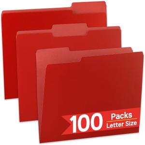 VZCPYTPM 100 Pack Red File Folder,1/3-Cut Tabs,Paper File Folders Letter Size,8.5x11 Manilla File Folders for Office Filing,School Projects and Home,Organizer Documents