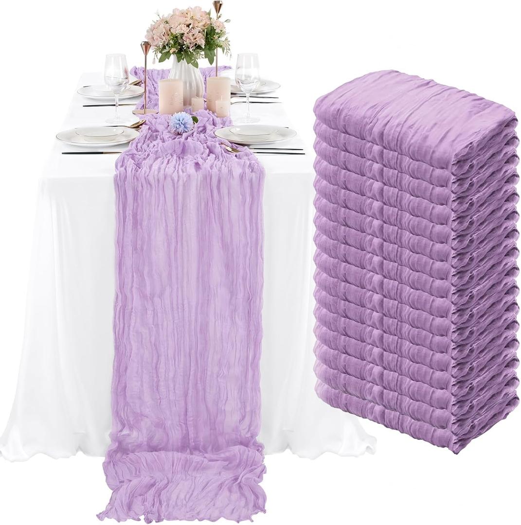 16 Pack Cheesecloth Table Runner, 35x120 Inch Boho Gauze Table Runners, Cheese Cloth Long Table Runner Elegant Table Runners for Party Wedding Bridal Shower Table Decor (Lavender)