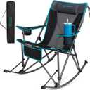 FUNDANGO Oversized Rocking Camping Chair for Adults, Portable Folding Lawn Chairs for Outside with Pillows, Wide Armrest, 2 Cup Holders, Carry Bag for Patio Garden Outdoor Supports 400Lbs (Black/Blue)