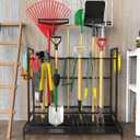 VGMiu Garden Tool Organizer for Garage, Yard Tool Rack, Holds Up to 64 Long-Handled Tools, Black Metal Garden Tools Rack Storage with Hooks for Yard Shed Garage Organization