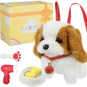 Plush Toys Walking Dog Toys That Can Walk, Bark, and Wag Tail, Interactive Electronic Pet Toys Puppy with Leash, Easter Christmas Birthday Gift for Toddlers Kids