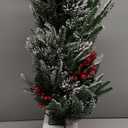 3 ft Christmas Tree, Snowman Base, Fiber Optic Light-Style Artificial Christmas Tree, 78 Led Lights, 8-Mode Battery Box, Red Berry Decorations, Holiday Ready, Easy Installation