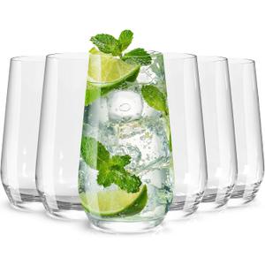 Wlasss Drinking Glasses Set of 6, 16.4 oz Crystal Water Glasses,Tall Glass Cups,Highball Glass for Cocktail,Juice,Mojito,Iced Tea,Kitchen and Bar Glassware,Gifts for Christmas