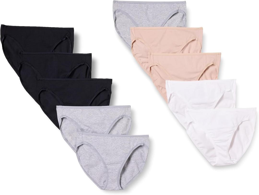 Amazon Essentials Women's Cotton High Leg Brief Underwear, Breathable, Multipacks (Medium, Beige/Black/Grey Heather/White)