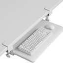 BONTEC KMT01-PJ Under Desk Keyboard Tray, Pull-Out Keyboard & Mouse Platform with C-Clamp, 20 x 11.8 in Space-Saving Ergonomic Slide-Out Drawer, White