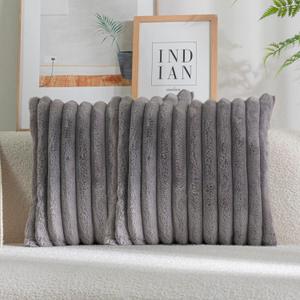 DEELAND Pack of 2, Double-Sided Faux Fur Plush Decorative Throw Pillow Covers Fuzzy Striped Soft Pillowcase Cushion Covers for Sofa Couch Bedroom, : 18" x 18" (Pack of 2)