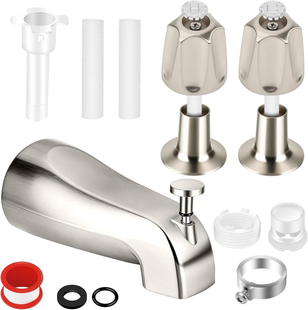 2 Piece Shower Knob Replacement, with Tub Spout, 2 Handle Tub Shower Faucet Set Compatible with Pfister Verve Tub Shower Faucet Hot and Cold Handles (Brushed Nickel)