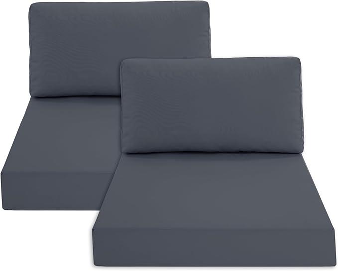 Outdoor Chair Cushions for Patio Furniture with Waterproof Detachable Cover, Deep Seat Couch Cushion Replacement and Backrest Pillow for Sectional Sofa, 25.6 x 25.6 Inch, Dark Grey, Set of 2