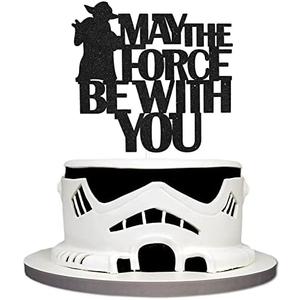 Caiwowo May The Force Be With You Happy Birthday Cake Topper - Space Birthday Cake Topper - Interstellar Party Decorations For Boys 2 Pack