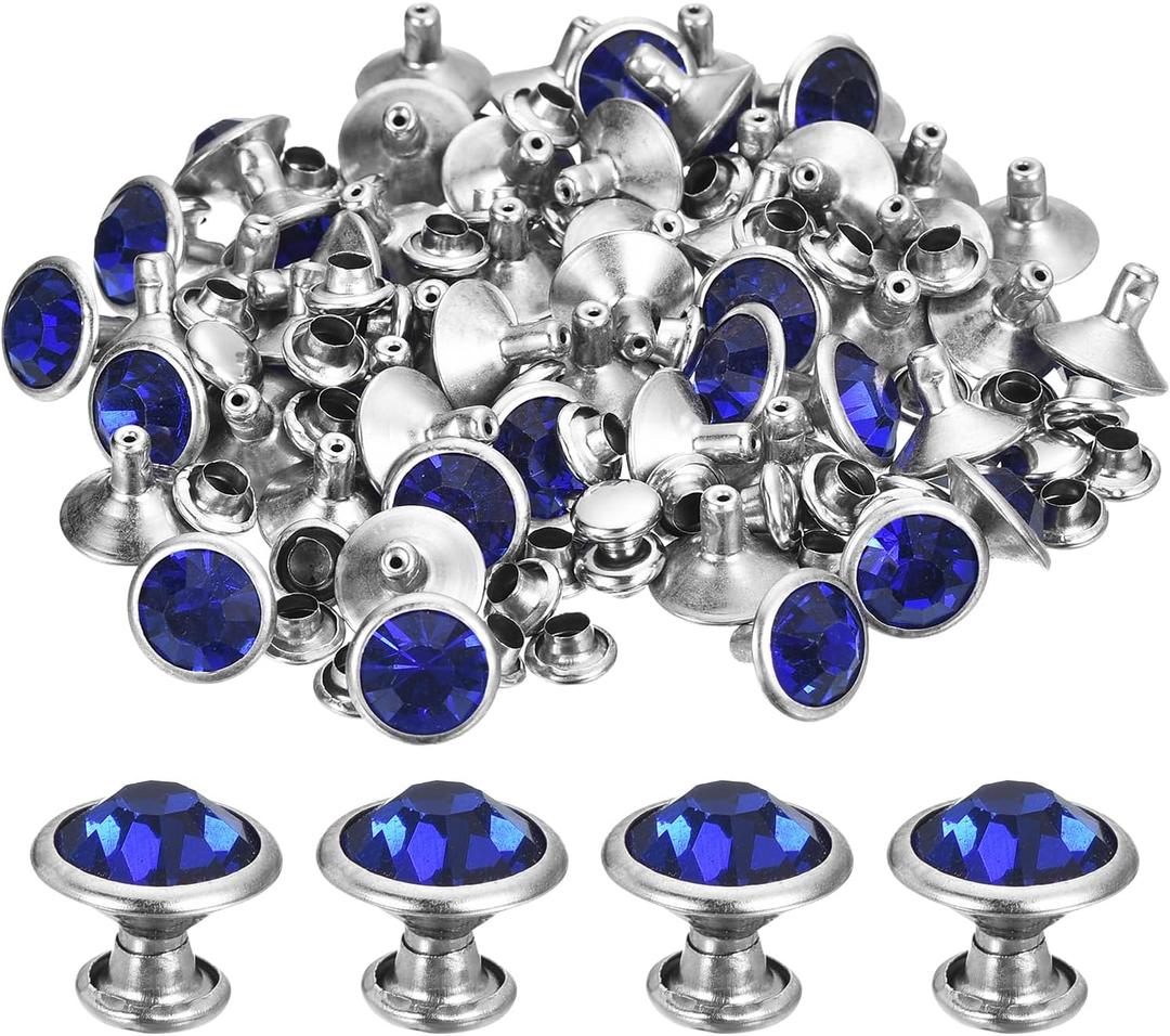 uxcell 60 Sets Rhinestone Rivets, 11mm Leather Rivets Crystal Rivets Stud Rapid Double Cap Rivets for DIY Leather Craft Fabric Clothes Belt Bags, Dark Blue