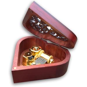 BinkeGG Play (Unchained Melody) Brown Wooden Heart Shape Hollow Out Music Box with Sankyo Musical Movement (65 Tunes Option)