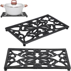 Sumnacon 2Pcs Rectangle 10 x 6.1 Inch Cast Iron Trivet - Rustic Heat Resistant Metal Trivet for Hot Dish Pot Pan Teapot, Vintage Sturdy Hot Plate Pad for Kitchen Dining Countertop Table