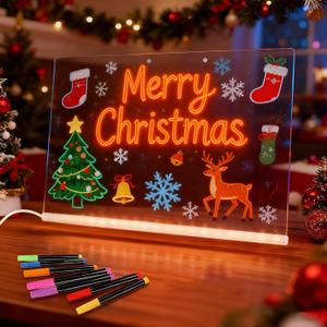 11.8"X7.9" LED Note Board with Colors, 7 Colors Acrylic Message Board with Light, LED Drawing Board Gifts for Kids, Dry Erase Board with Adjustable Stand for Office School Home Decor