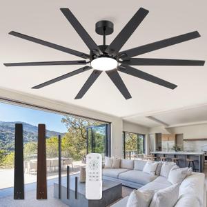Fanbulous 80 Inch Industrial Ceiling Fans with Lights, Large Ceiling Fan with Quiet DC Motor, 10 Reversible Dual-Color Blades, 3CCT, 6-Speed, Indoor/Outdoor Ceiling Fans for Porch/Garage/Shop (Black)