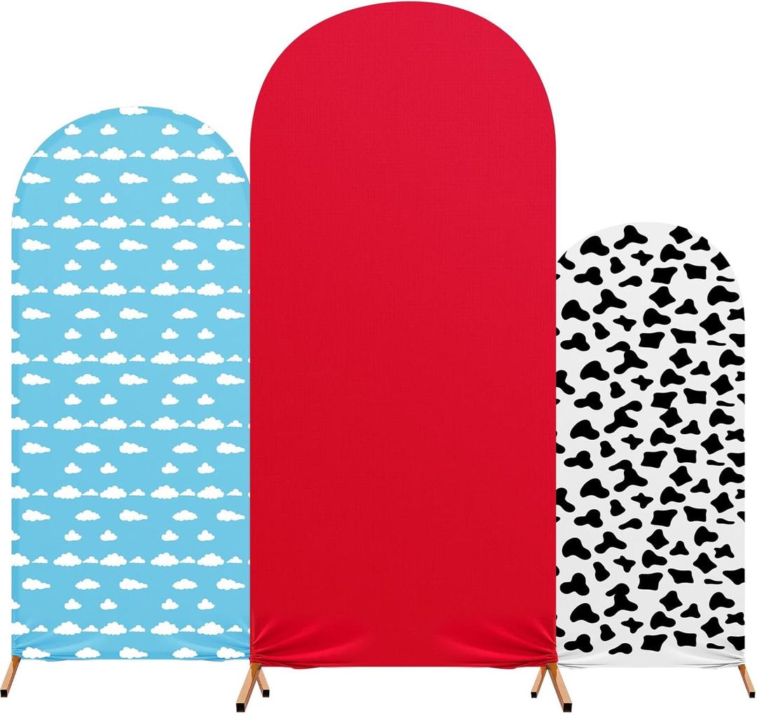 Cartoon Arch Backdrop Cover Set of 3 Cow Arch Covers Red Spandex Stretch Backdrop Stand 4ft, 5ft, 6ft for Wedding Birthday Banquet Ceremony Decoration