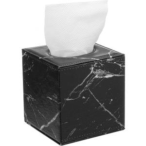 S Forever Cube Tissue Box Holders PU Leather Square Roll Tissue Box Cover (Black Marble Grain,5.32" L x 5.32" W x 5.51" H)